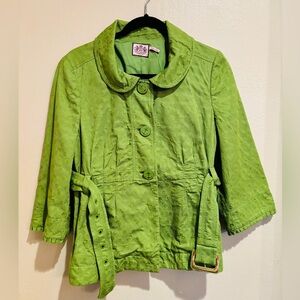 Vintage Y2K Lime Green Juicy Couture Jacket with Anchor Buttons and Belt